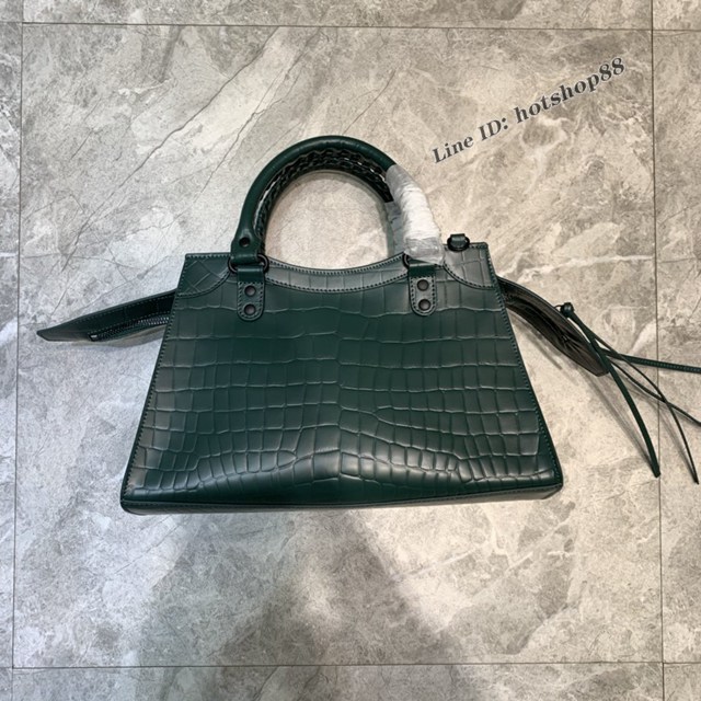 Balenciaga專櫃爆款鱷魚紋墨綠大紋手袋手提包 638511 巴黎世家中號Neo Classic機車包 fyj1465